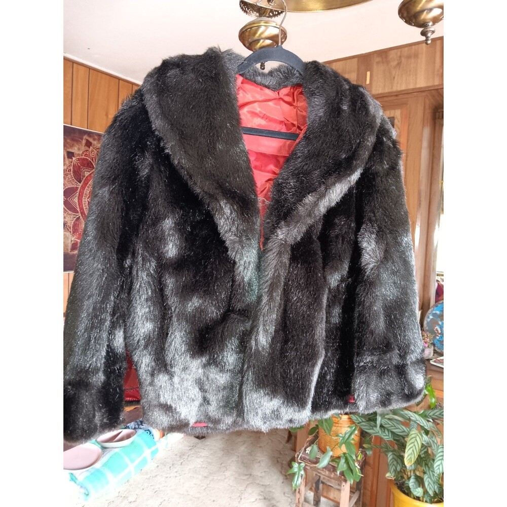 Vintage Faux Fur Poncho Wrap Dark Brown Size S/M Waist Length Hook Closure